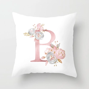 Modern rose gold letter B peach skin throw pillow cover with floral watercolor design