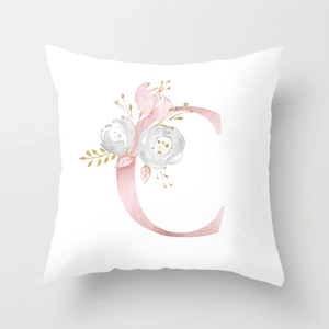 Modern rose gold floral letter C peach skin pillowcase with watercolor flower prints