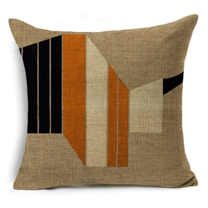 Housse de coussin en lin carrée avec motifs géométriques abstraits en orange et noir
