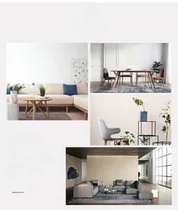 Detail showing Nordic style living room set with beige sofa and wooden table