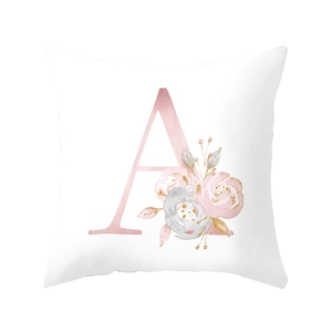 Modern minimalist white peach skin pillowcase with rose gold letter A and floral design