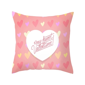 Pink peach skin heart throw pillow cover with my sweet Valentine text on white background