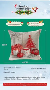 Linen Christmas pillow cover 45x45cm with digital print festive ornaments detail