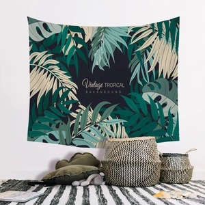 Nordic style tapestry with tropical palm leaves and vintage botanical background