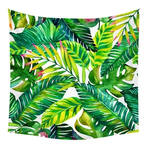 Nordic tropical leaves tapestry with watercolor monstera and palm patterns