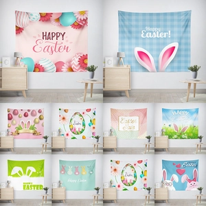 Ostern Wandteppich Wandbehang Polyester Gewebe Hasenohren Bunte Eier Muster Festliche Haus Dekoration Für Schlafzimmer Wohnzimmer
