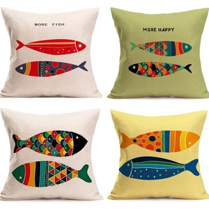 Abstract Fish Pattern Linen Decorative Throw Pillow Case Nordic Style Home Decor Square Cushion Cover For Sofa Couch
