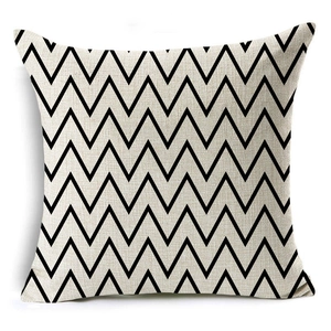 Minimalist square black and white wave pattern cushion cover with textured linen fabric