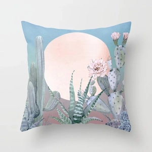 Polyester throw pillow case featuring modern desert cactus and succulent art prints
