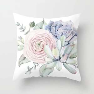 Detail of square pillowcase with high-definition watercolor succulent floral print