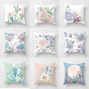 Watercolor Succulent Cactus Decorative Pillowcase Polyester Square Throw Pillow Cover Floral Art Print Case For Home Sofa Couch Office Decorative