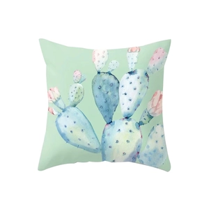 Square watercolor cactus pillowcase in soft green polyester fabric for home sofa decor