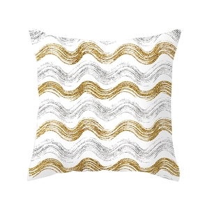 Minimalist white pillow case with wavy gold and silver glitter stripes, square cushion cover