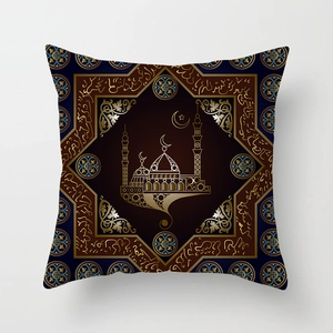 Golden moon and mosque pattern decorative peach skin pillowcase for sofa decor