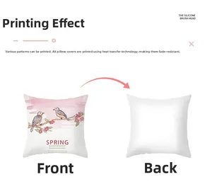 Detail view of double-sided polyester pillow case with custom spring bird thermal printing