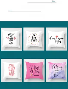 Detail view of Mother's Day pillow covers with floral heart prints and greeting text
