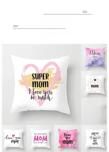Detail view of polyester peach skin cushion covers with Mother's Day heart patterns