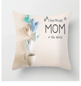 Detail of soft polyester pillowcase featuring creative heart graphics and Mother's Day text