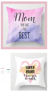 Detail view of Mom-themed pillowcases featuring watercolor hearts and soft polyester fabric