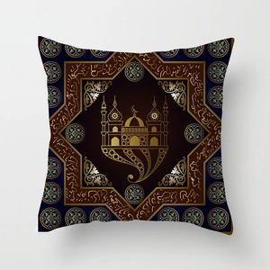 Macro shot of mosque silhouette and moon pattern on smooth peach skin pillow cover