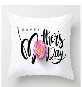 Close-up of Mother's Day pillowcase showing peach skin texture and floral art print