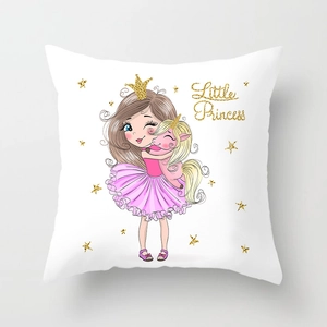 Little Princess and unicorn illustration on white microfiber square pillowcase