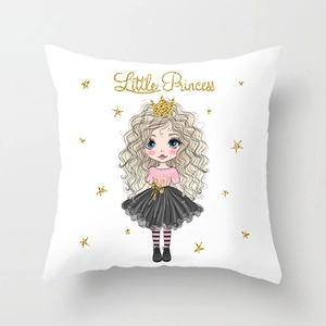 Little Princess peach skin cushion cover with blonde cartoon girl and gold stars