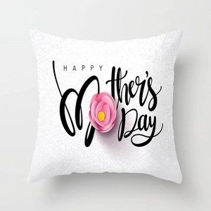 White Happy Mother's Day pillowcase with black cursive text and pink floral heart design