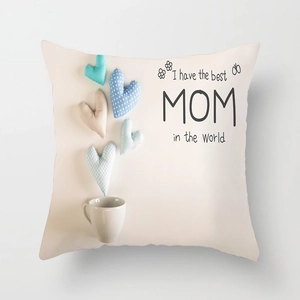 Mother's Day cushion cover with heart motifs and 'I have the best MOM in the world' text