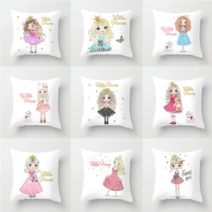Little Princess Cartoon Girl Peach Skin Pillowcase Square Decorative Cushion Cover For Home Sofa Car Soft Throw Pillowcase