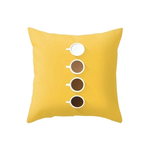 Yellow cartoon grid pillowcase with modern coffee cup art for home sofa decoration