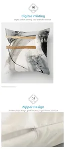 Detail of invisible zipper design on linen abstract oil painting throw pillow cover