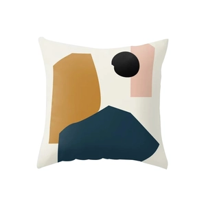 Federa per cuscino nordica con motivi geometrici astratti gialli e blu su velluto corto