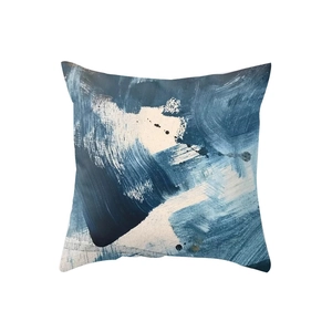 Abstract oil painting style square throw pillow cover with blue and white artistic strokes
