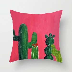 Federa decorativa per cuscino rosa acceso con design di cactus disegnato a mano