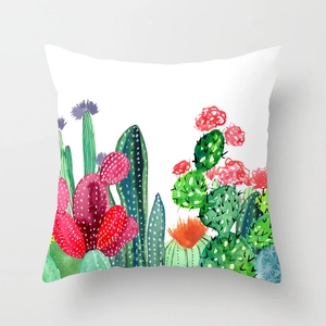 Fodera per cuscino quadrata con vivaci motivi ad acquerello di cactus e piante