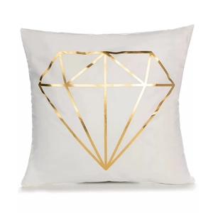 White square pillow cover with gold foil geometric diamond pattern and minimalist design