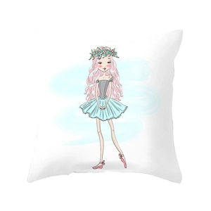 Housse de coussin carrée blanche avec illustration de ballerine pour décoration de salon
