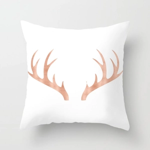 Pink marble geometric series pillowcase with rose gold deer antler print on white fabric