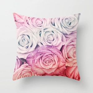 Close-up of soft American style rose floral print square cushion cover for sofa decor