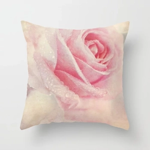 Detail of rose print pillowcase with HD floral pattern and realistic morning dew drops