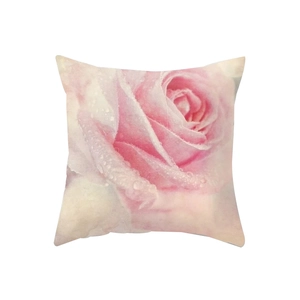 Pink rose flower square cushion cover with dew drops for sofa home decor