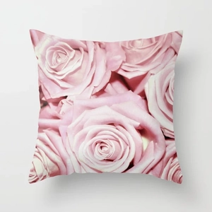 Square cushion cover featuring romantic pink rose floral print for home sofa decor