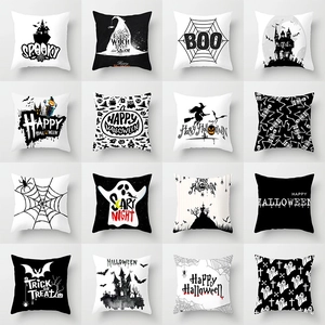 Halloween Ghost Skull Pumpkin Printed Cushion Cover Polyester Square Throw Pillow Case For Sofa Home Party Decor