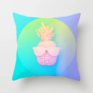 Nordic style pillow cover featuring a fun pink pineapple with sunglasses on a pop art gradient background