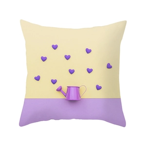 Nordic pink tropical leaf style square pillowcase with creative watering can heart pattern