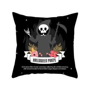 Halloween black pillowcase with skull reaper and pumpkin print in peach skin fabric