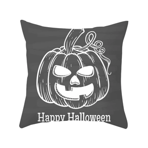 Halloween pumpkin jack-o-lantern print cushion cover in grey peach skin fabric