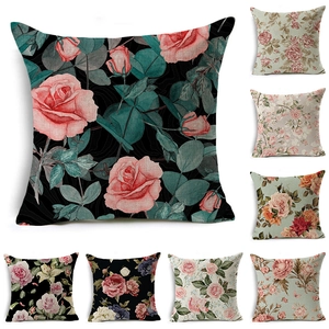Vintage Linnen Bloemen Kussensloop Roos Print Vierkante Kussenhoes Voor Bank Woonkamer Huis Decoratieve Kussensloop
