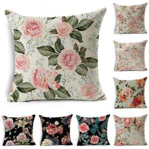 Linnen kussenhoezen met vintage rozenpatronen voor de bank, set van 8 diverse kleuren